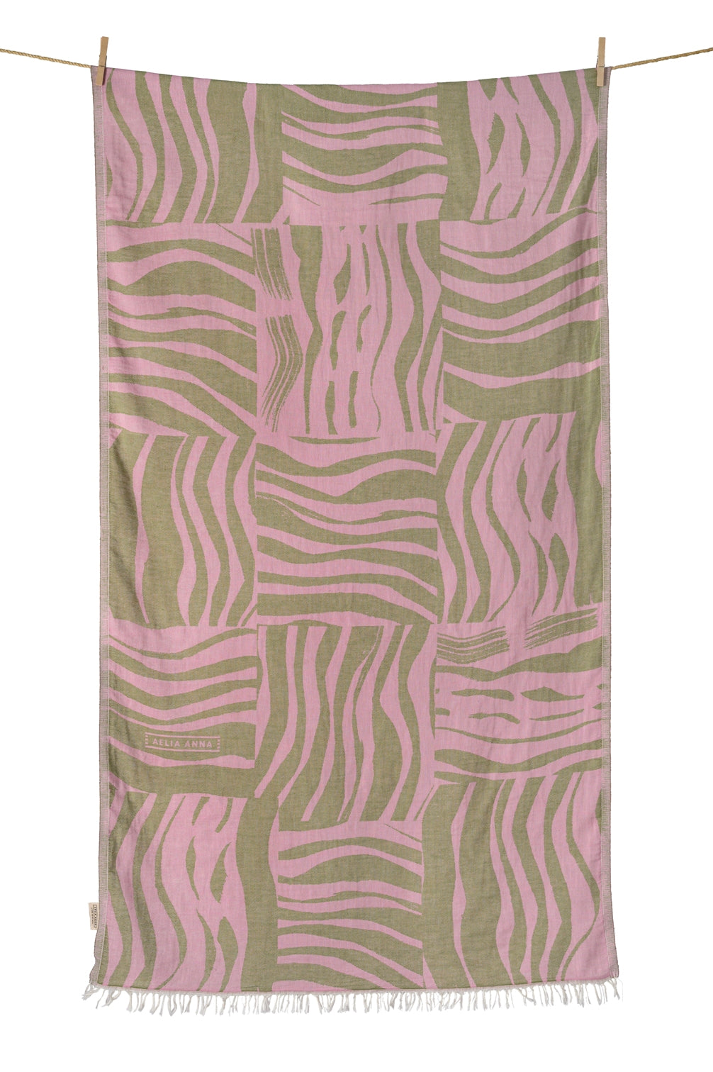 Beach Towel „Kithnos" Pink & Olive 90x180cm