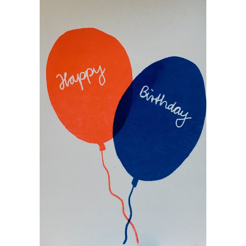 Happy Birthday Ballon Rot Blau - Klappkarte